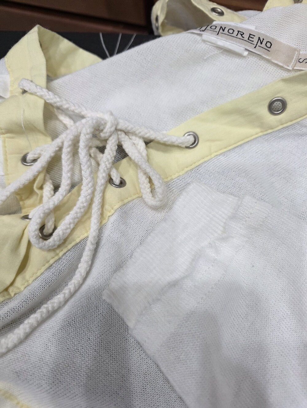 Monoreno Light Cream Hooded Button-Accent Top - Picture 5 of 5